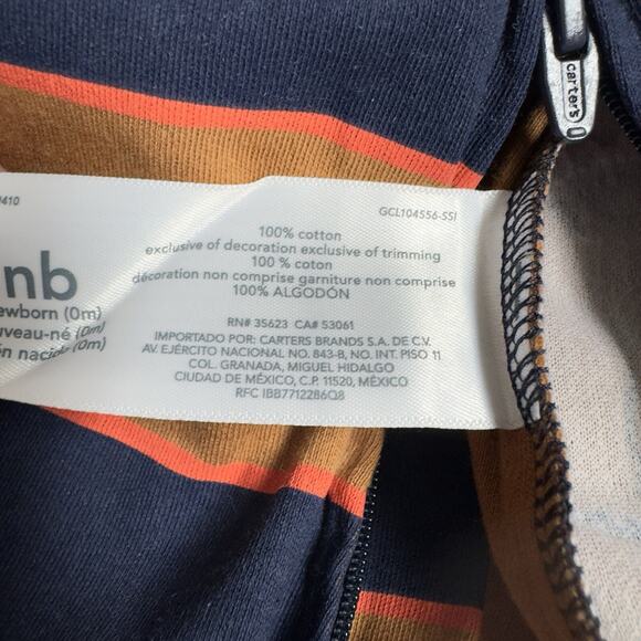 Carter's Dinosaur 2-Way Zipper Sleeper Brown Navy Blue Stripes Size Newborn - Picture 5 of 7